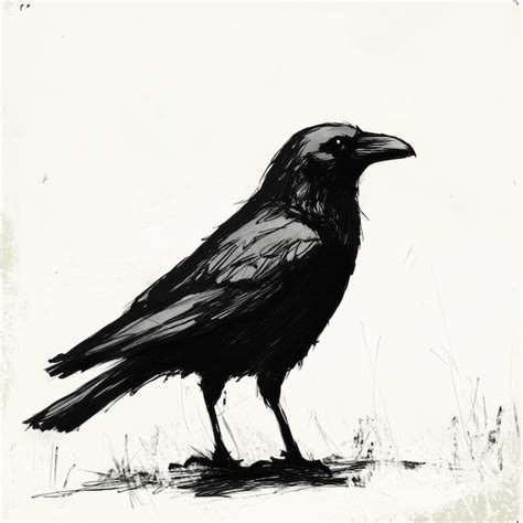 Drawing of a crow on a white background black and white | Premium AI ...