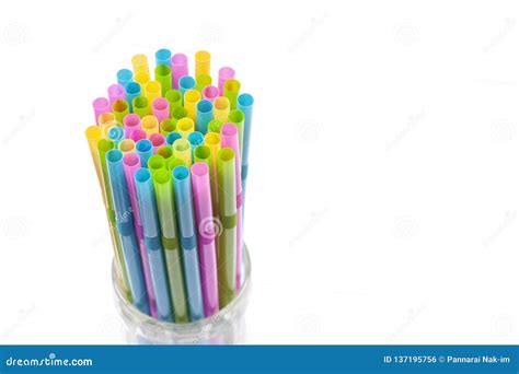 Colorful Plastic Drinking Straws In The Glass Stock Photo Image Of