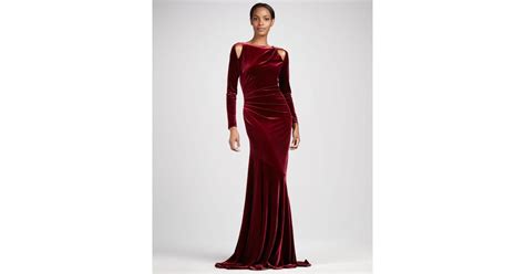 Teri Jon Stretch Velvet Gown In Red Lyst