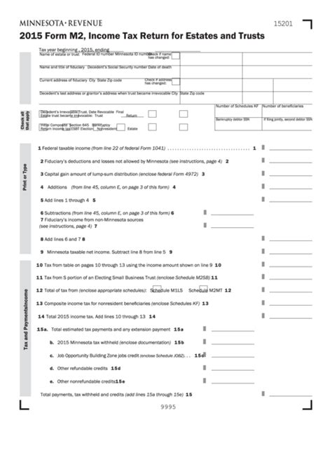 Fillable Form M2 Income Tax Return For Estates And Trusts 2015