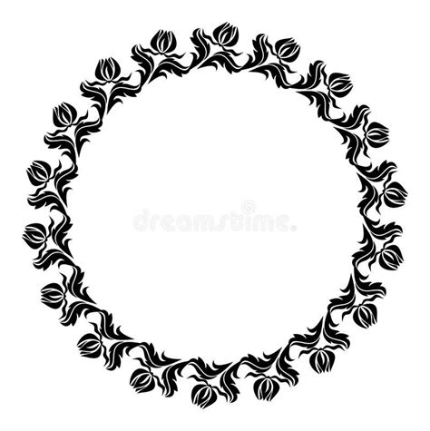 Cadre Rond Noir Et Blanc Avec Des Silhouettes De Fleurs Photo Stock