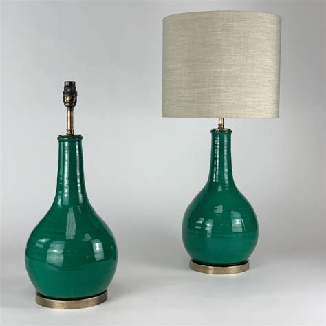 Pair Of Green Ceramic Lamps On Antique Brass Bases T6818 Tyson Decorative Lighting And