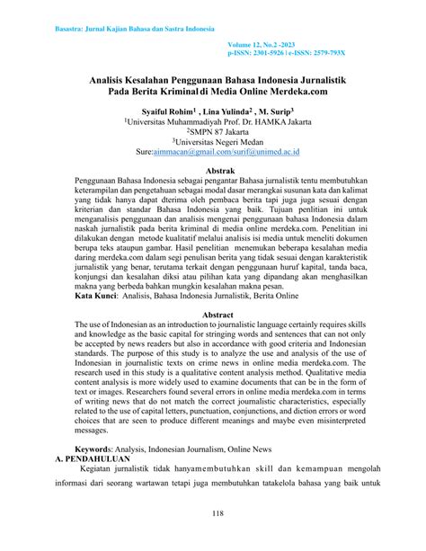 PDF Analisis Kesalahan Penggunaan Bahasa Indonesia Jurnalistik Pada