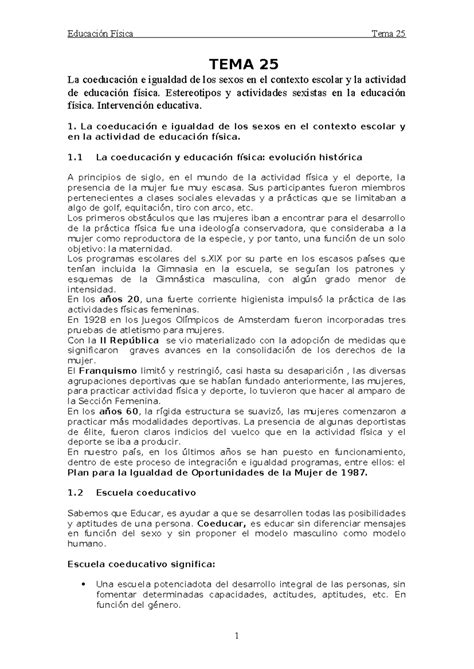 TEMA 25 Tema 25 TEMA 25 La coeducación e igualdad de los sexos en