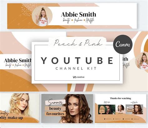 Youtube Channel Kit Editable Canva Template Pink And Peach Boho