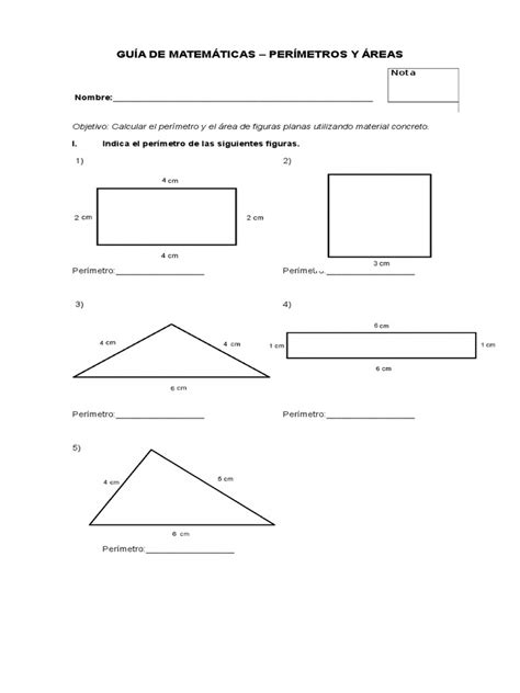 Guía De Matemáticas Perímetros Y Áreas