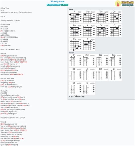Chord: Already Gone - tab, song lyric, sheet, guitar, ukulele | chords.vip