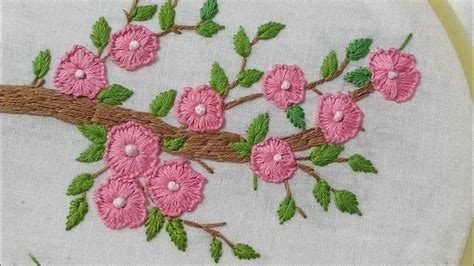 Hand Embroidery Floral Hoop Art Flower Branch Hand Embroidery YouTube