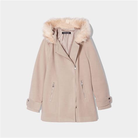 Manteau Droit Avec Capuche Beige Femme Cache Cache