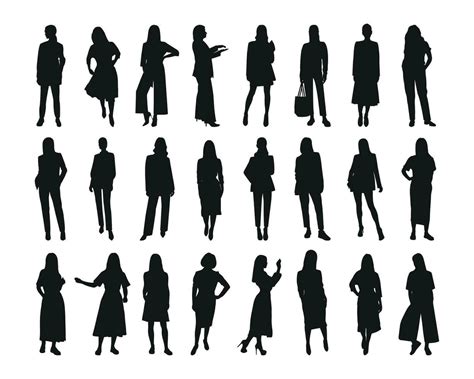 Vector feminine silhouettes of woman, women, female, maiden, lass, ladys, girls. Business women ...