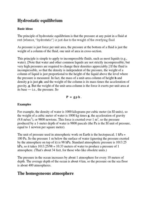 hydrostatic equilibrium  pascal unit pressure
