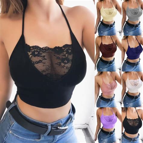 Buy Women Fashion Strapless Lace Crop Top Halter Sexy Yoga Tops