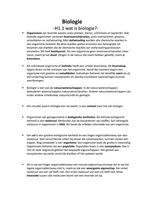 Bio Samenvatting H1 Biologie H1 Wat Is Biologie Organismen Zijn