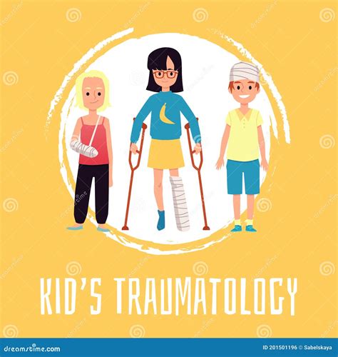 Pediatric Traumatology For Injured Or Trauma Kids A Vector Illustration