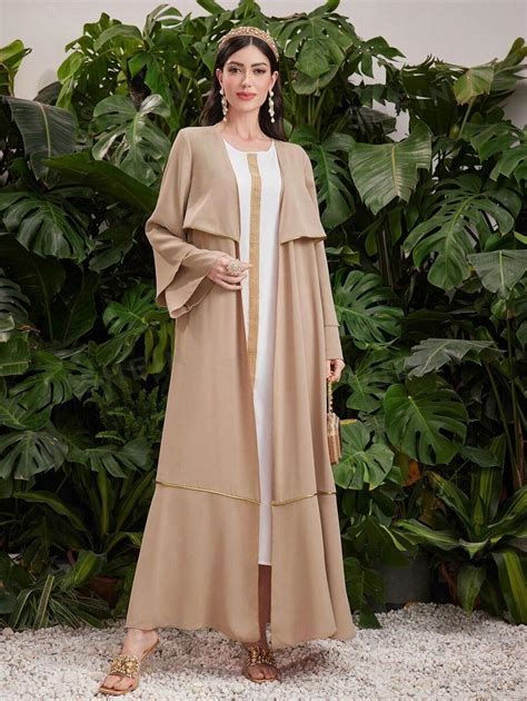 SHEIN Najma Women S Vacation Clash Color Bell Sleeve Long Robe Open