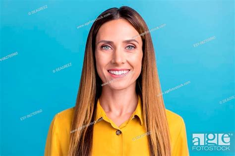 Photo Of Optimistic Mature Brown Hairdo Lady Wear Yellow Shirt Isolated