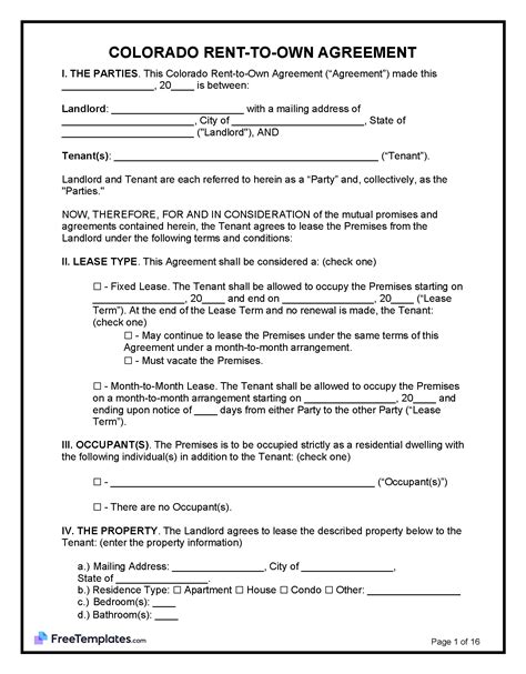 Colorado Rent-to-Own Lease Agreement Template | PDF | Word