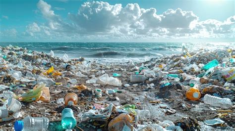 Botellas de plástico y basura en la playa Concepto de conservación del