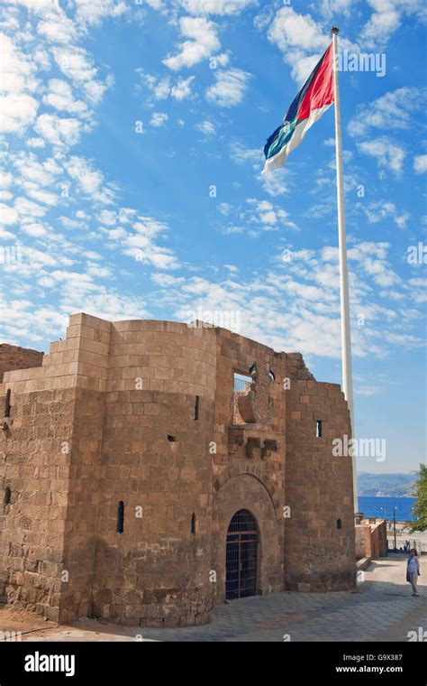 Aqaba Castle Mamluk Castle Aqaba Fort Flagpole Flag Of Jordan