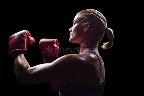 Side View Of Female Boxer With Fighting Stance Stock Image Image Of