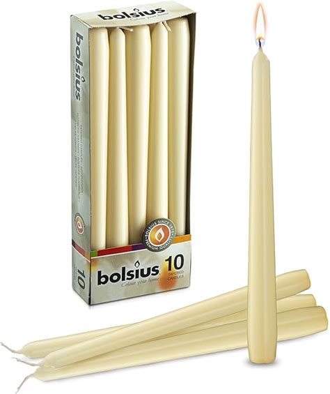 Bolsius Ivory Taper Candles 10 Pack Unscented 10 Inch Dinner Candle Set 8 Hours