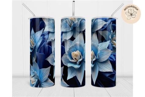 20oz 3D Blue Flower Tumbler Wrap6 Graphic By Nicharshop168 Creative