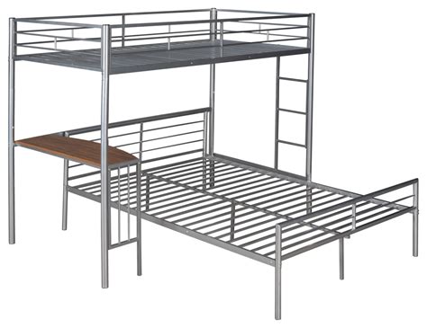 Gewnee Twin Over Full Metal Bunk Bed With Desk In Silver Transitional Bunk Beds By Gewnee