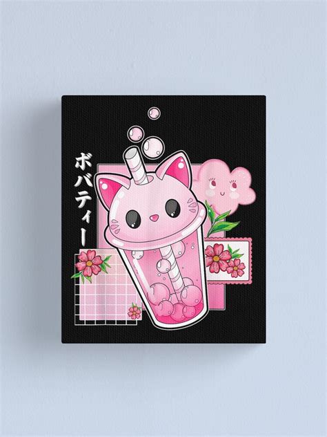 Cat Boba Tea Bubble Tea Anime Kawaii Japanese Girls Teenager Canvas