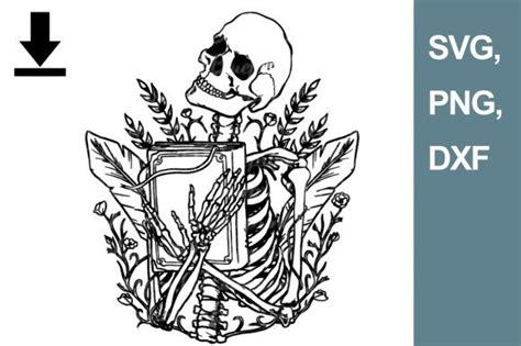 Skeleton Holding Book Svg Floral Book Graphic By Qtblueprint