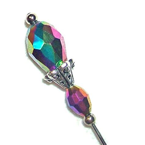 Metallic Rainbow Glass Crystal Stick Hat Pin Long Hatpin