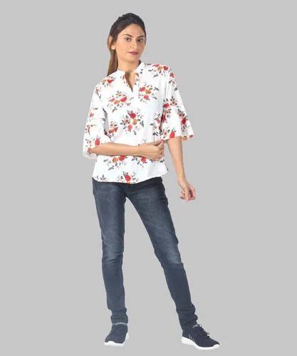 White Base Synthetic Women Floral Print Top At Rs Piece In Bidhan