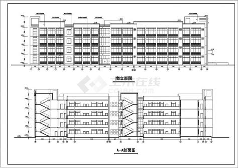 某中学四层教学楼建筑平立剖面设计方案图教育建筑土木在线