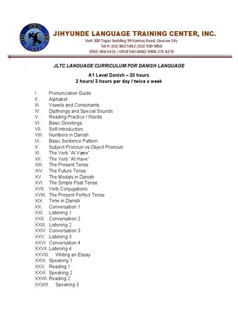 Danish Curriculum A1 and A2 | PDF