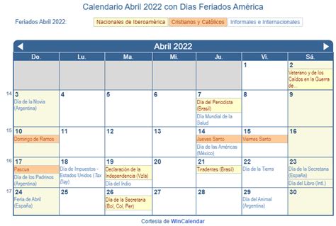 Calendario Abril Para Imprimir Am Rica