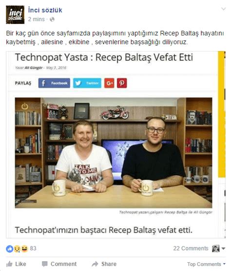 İnci Sözlük Recep Baltaş Vefat Etti Paylaşımı Technopat Sosyal