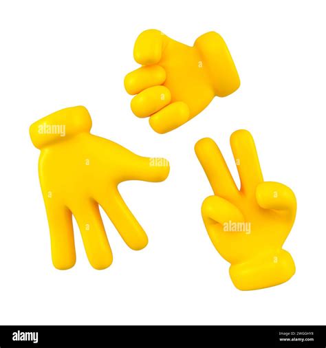 Yellow Emoji Hands Play Rock Paper Scissors Game Isolated Showing Of