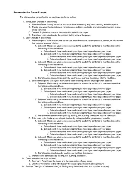 Full Sentence Outline Template