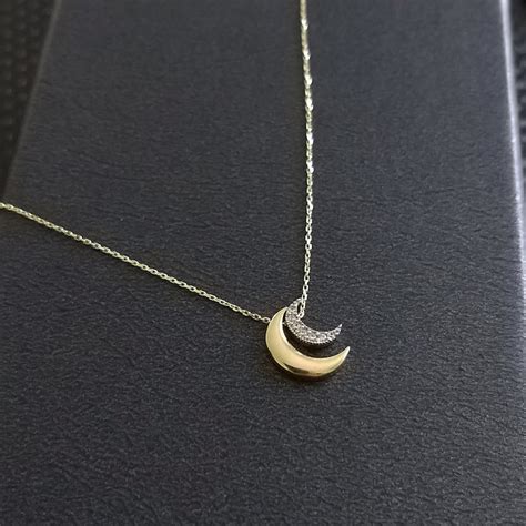 K Solid Gold Double Moon Necklace Real Gold Moon Necklace Etsy