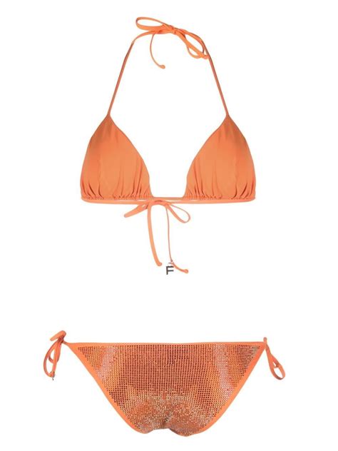 Fisico Crystal Embellished Bikini Set In Orange ModeSens