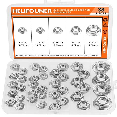 38 Pieces 4 Sizes Flange Nuts Serrated Flange Hex Lock Nuts Assortment