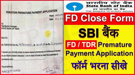 Sbi Premature Fd Closure Form State Bank Of India Tdr Stdr