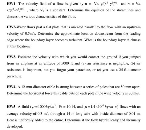 Solved HW1 The Velocity Field Of A Flow Is Given By Chegg