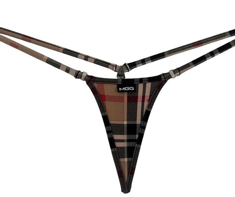 Tan Plaid Micro Thong Bikini String Swimwear Bottom Minimal Coverage