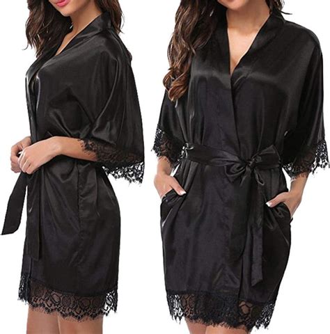 Xzyc Damen Satin Seide Frau Spitzen Robe Weibliche Spitze Bademantel