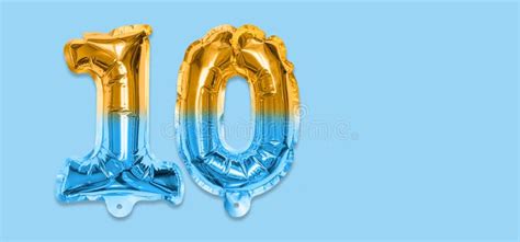 Rainbow Foil Balloon Number, Digit Ten on a Blue Background. Birthday ...