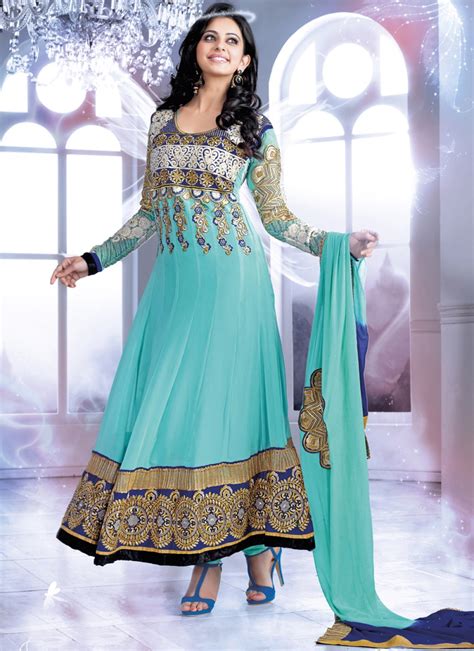 Turquoise Blue Georgette Anarkali Salwar Suit