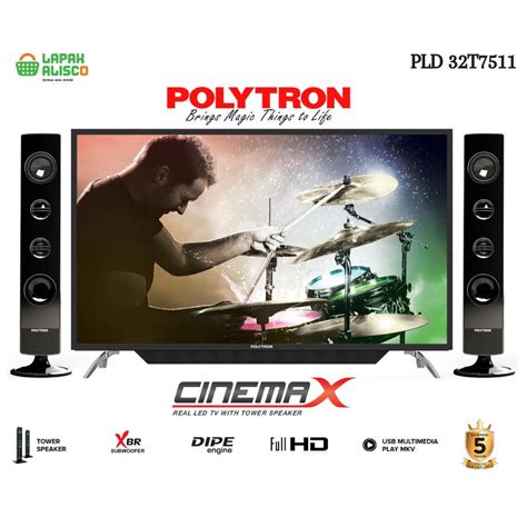 Jual TV LED 32 INCH POLYTRON CINEMAX TOWER SPEAKER PLD 32T7511 HITAM