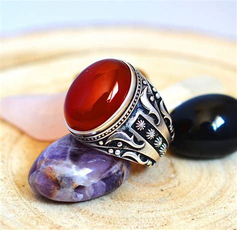 Turkish Handmade Solid Silver Ring 925k Sterling Silver Men Ring Agate Ring T For Him Mens