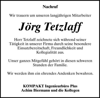 Traueranzeigen Von J Rg Tetzlaff Trauer Nordkurier