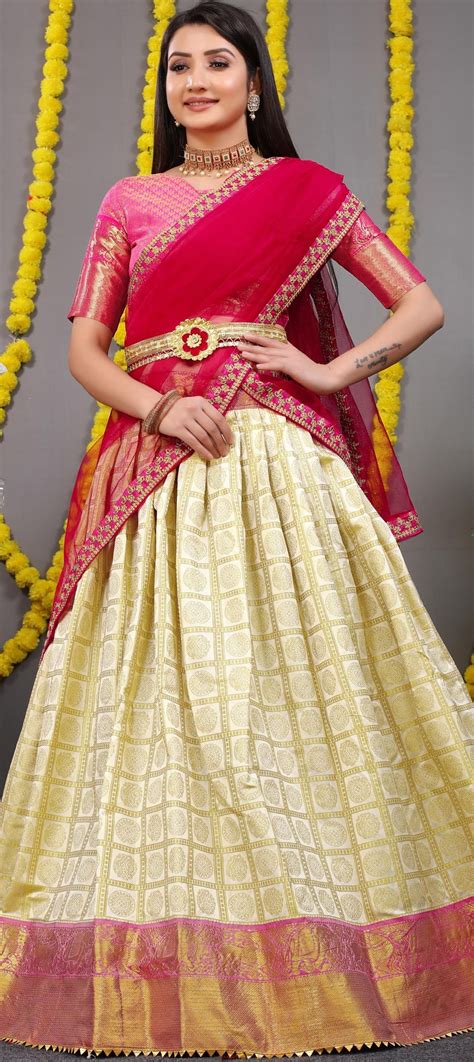 Festive Party Wear Beige And Brown Color Silk Fabric Lehenga